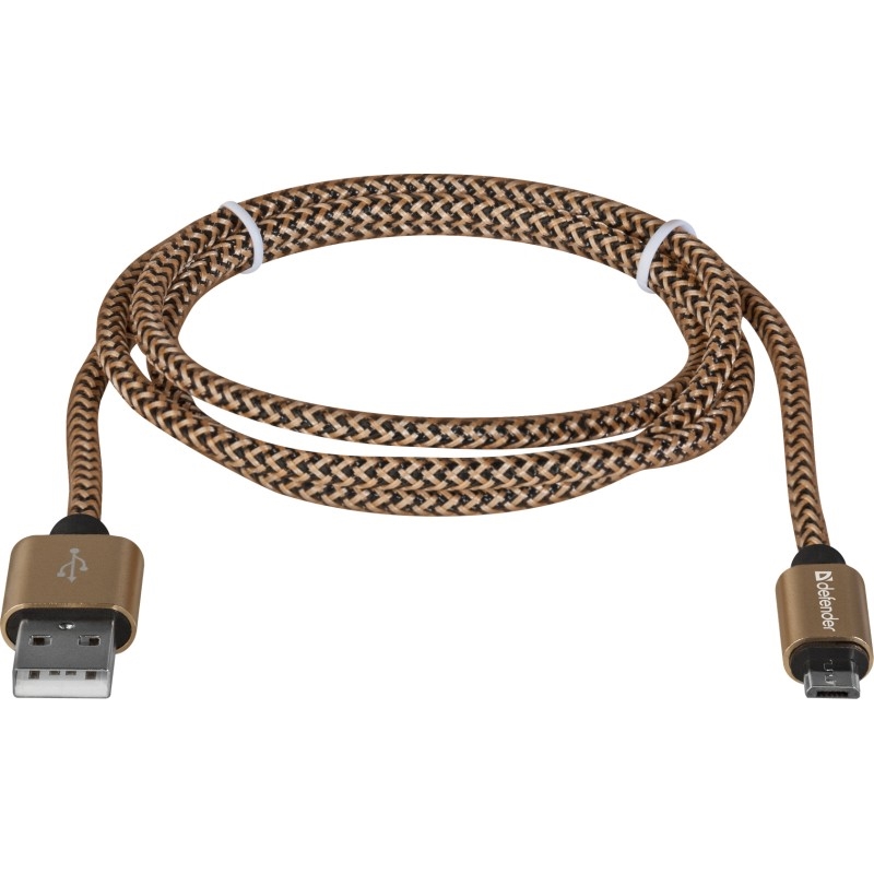 Kabel USB - microUSB 1,0m Defender Pro 2,1A Złoty w oplocie