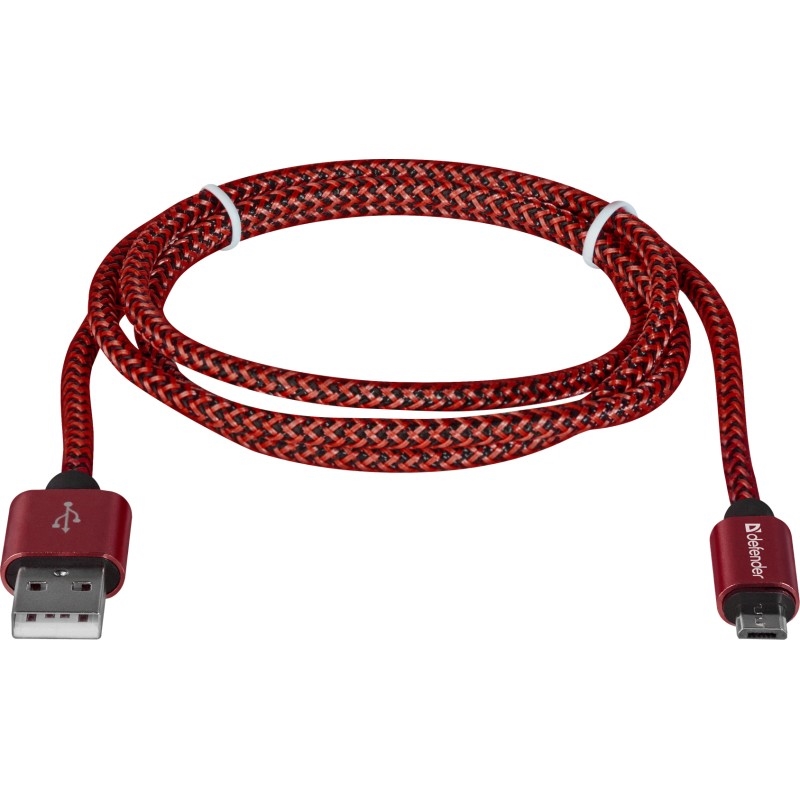 Kabel USB - microUSB 1,0m Defender Pro 2,1A Czerwony w oplocie