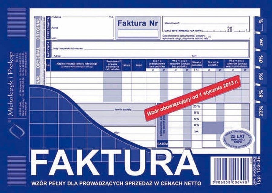 Druk FAKTURA VAT NETTO PEŁNA A5 (103-3E)
