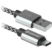 Kabel USB - USB C 1,0m Defender Pro 2,1A Biały w oplocie