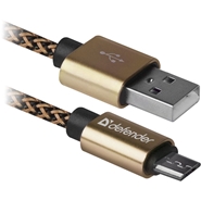 Kabel USB - microUSB 1,0m Defender Pro 2,1A Złoty w oplocie