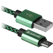 Kabel USB - microUSB 1,0m Defender Pro 2,1A Zielony w oplocie