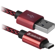 Kabel USB - USB C 1,0m Defender Pro 2,1A Czerwony w oplocie