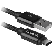 Kabel USB - USB C 1,0m Defender Pro 2,1A Czarny w oplocie
