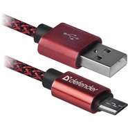 Kabel USB - microUSB 1,0m Defender Pro 2,1A Czerwony w oplocie