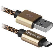Kabel USB - USB C 1,0m Defender Pro 2,1A Złoty w oplocie