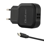 Ładowarka sieciowa Qoltec 2xUSB + kabel microUSB 3,4A