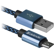 Kabel USB - microUSB 1,0m Defender Pro 2,1A Niebieski w oplocie