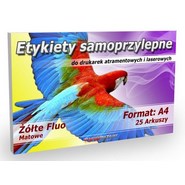 Etykiety samoprzylepne - 210x297mm - Żółte Fluo 25 arkuszy A4 HQ