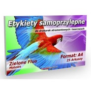 Etykiety samoprzylepne - 210x297mm - Zielone Fluo 25 arkuszy A4