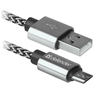 Kabel USB - microUSB 1,0m Defender Pro 2,1A Biały w oplocie